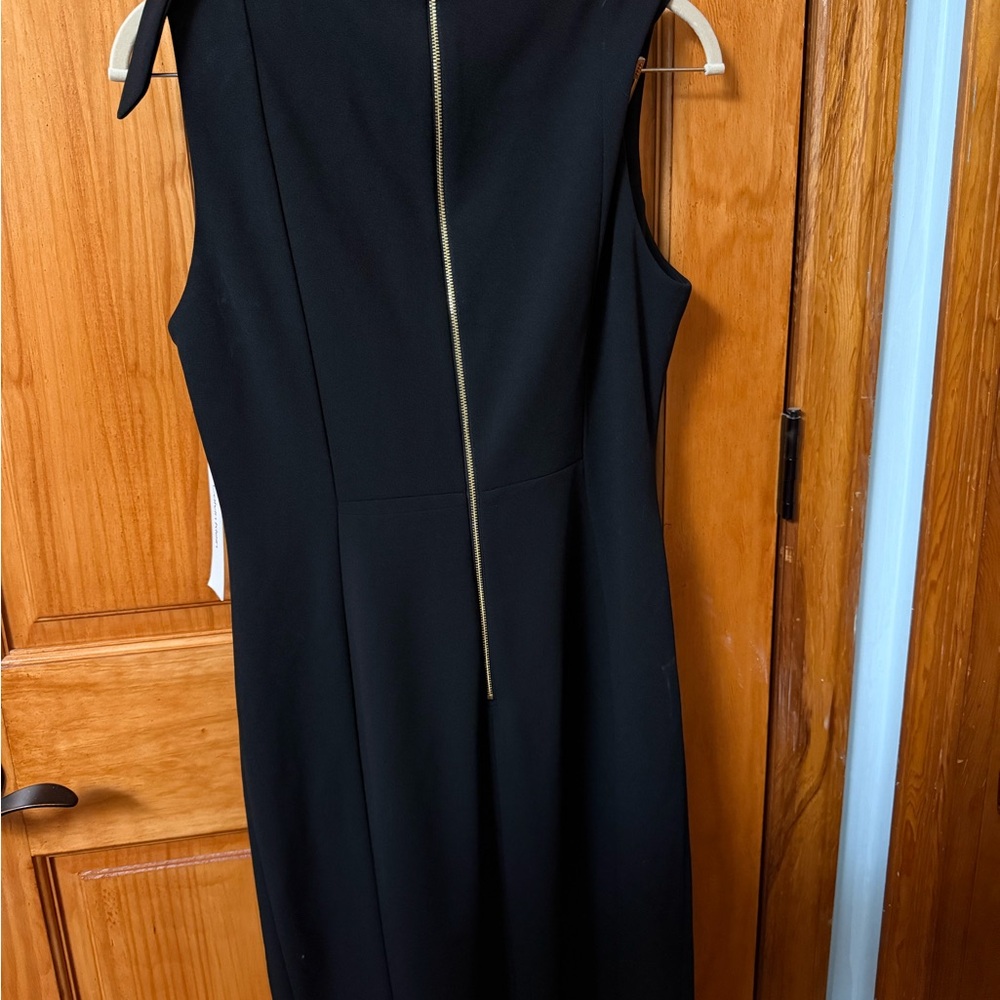 NWT Calvin Klein Black Sleeveless Midi Sheath Dress with subtle tie at neck. - Picture 7 of 7